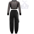 thumbnail image 4 of Aiihoo Kids Girls Sports Gymnastics Workout Hip-hop Jazz Outfits Sleeveless Vest with Cargo Pants and Crop Top for Dance Performance White Black 12, 4 of 7