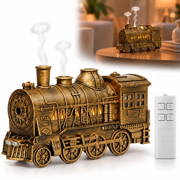 Essential Oil Diffuser 300ml, Steam Train Aromatherapy Humidifier with LED Light Bronze