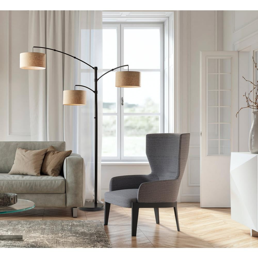 Adesso Cabo Arc Lamp, Dark Bronze, Light Brown Textured Fabric Shade