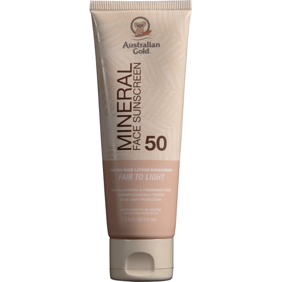 Australian Gold Mineral Tinted Face Lotion Fair to Light - Non-Greasy, Hypoallergenic, Fragrance-Free, SPF 50, 2.5 fl. oz