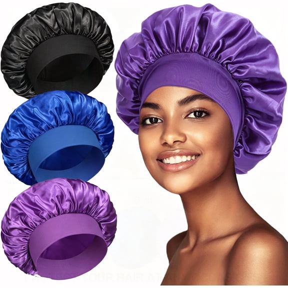 3 PCS Satin Bonnets for Black Women,Hair Bonnet for Sleeping, Satin Hair Cap for Curly Hair,Bonnet for Men,Bonnets Pack A