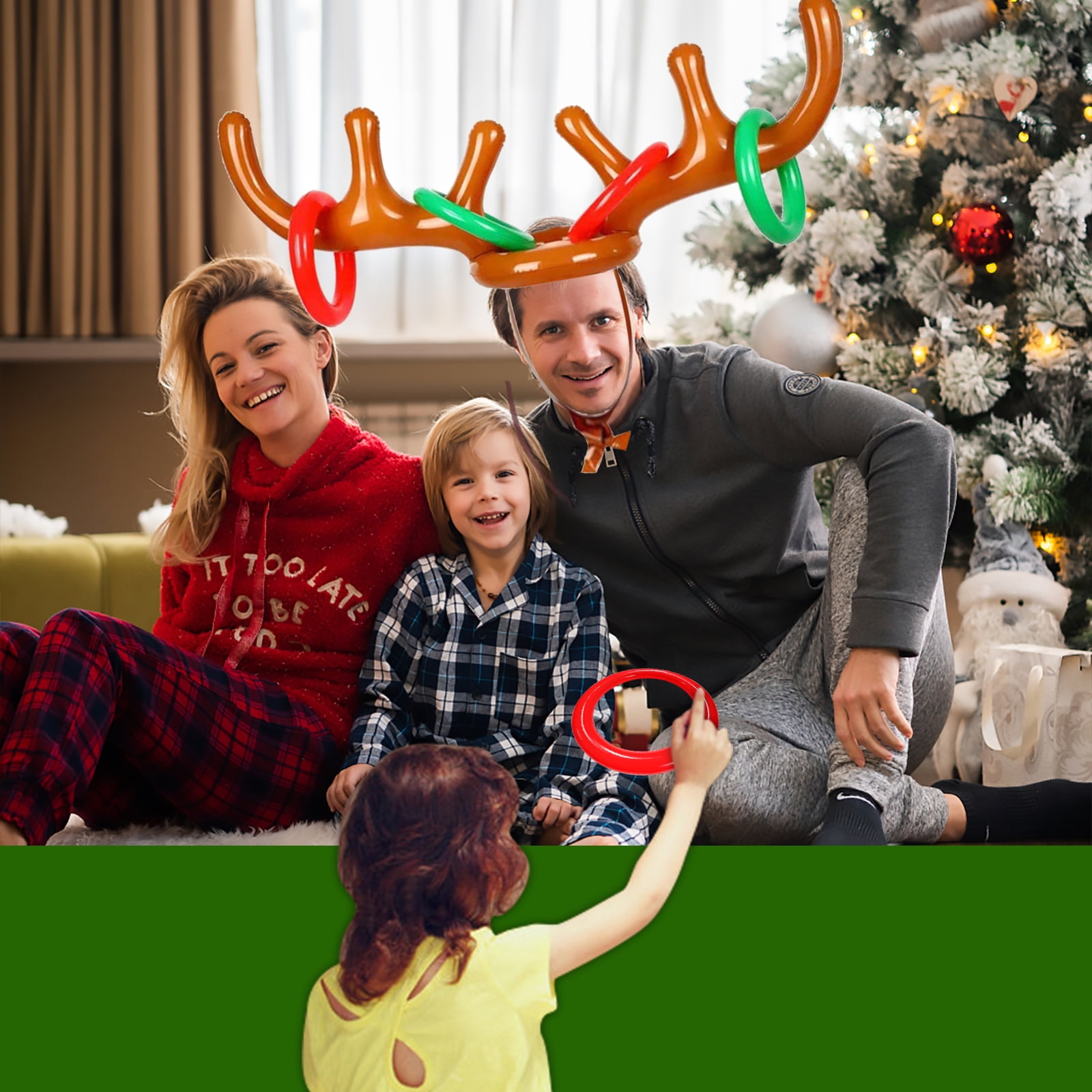 Inflatable Reindeer Antler Ring Toss Game,Antler Hat with Rings Christmas Party Games for Party Supplies Outdoor Indoor Ring Toss Game