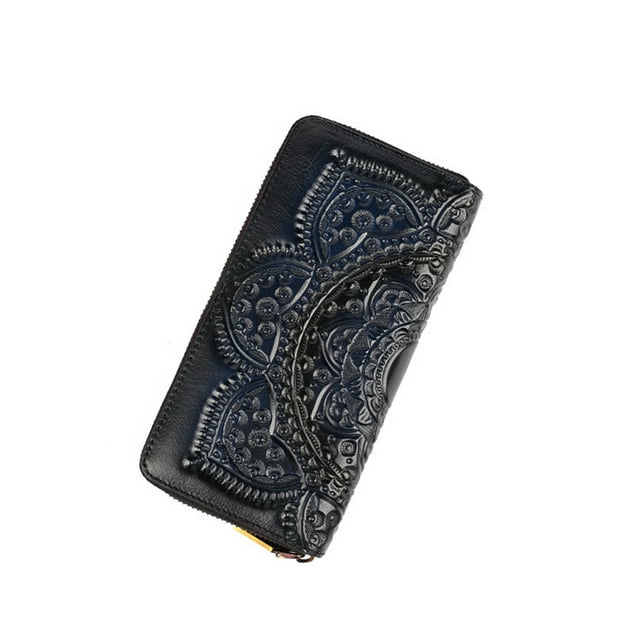 Sonducket Lady Wallet Long Money Bag Vintage Coin Bolsos Chinses Style Handcrafted Relieve Florals Monedero Tarjetero Azul Type3 NO3