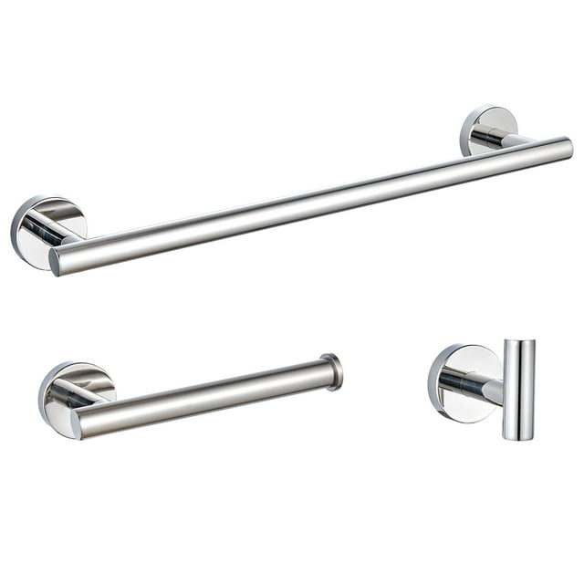 Juego de 3 accesorios de baño de pared en plata cepillada: gancho para bata, portarrollos de papel higiénico de pared, aro para toallas, toallero de 16", accesorios de baño, toallero