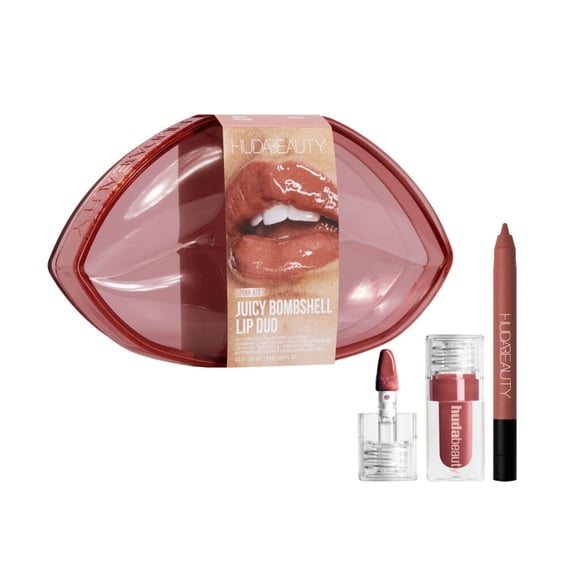 Dúo de Labios Huda Juicy Bombshell Rosa Kit Tamaño de Viaje