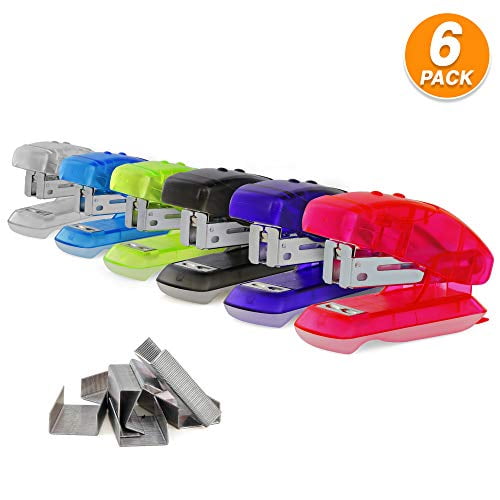 Emraw Mini Stapler Set Built-in Staple Remover Multi Sheet Capacity 500 Standard Staples Durable Plastic and Steel Assorted Colors Office and School Staplers Pack of 6