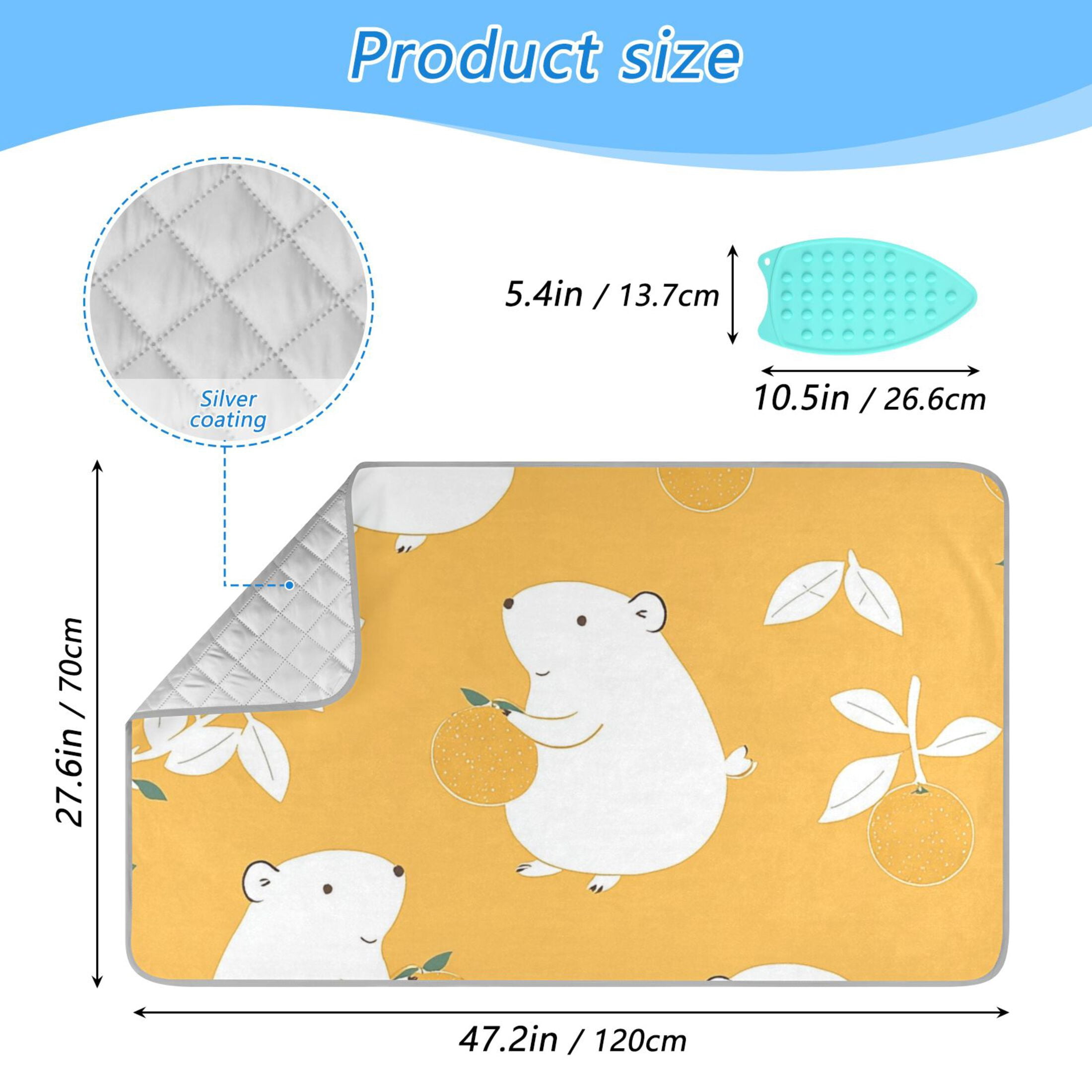 White Mouses Oranges Leaves Ironing Mat Blanket Portable Travel Ironing Pad Heat Resistant Pad 47.2" x 27.6”