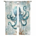thumbnail image 2 of Teal Octopus Coastal Semi Sheer Window Curtains 108 Inches Long, Summer Beach Vintage Nautical Rod Pocket Voile Silky Chiffon Curtain Treatment Drapes for Kitchen, Living Room, 52"x108", 2 Panels, 2 of 9