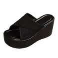 thumbnail image 7 of Womens Wedge Sandals Platform Slip on Mesh Slides Open Toe Summer Casual Canvas Slippers Backless High Heels Black Size 8, 7 of 7