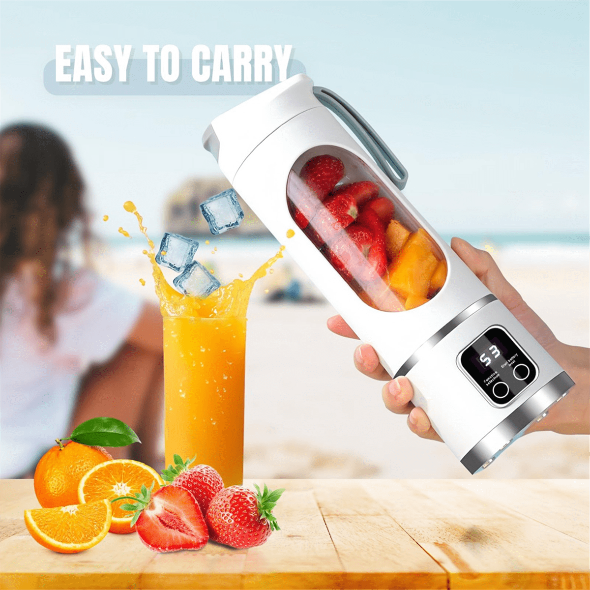 USB Rechargeable Portable Blender 8 Blade Mini Ice Crusher with Digital Display 3 Modes Portable Blender White