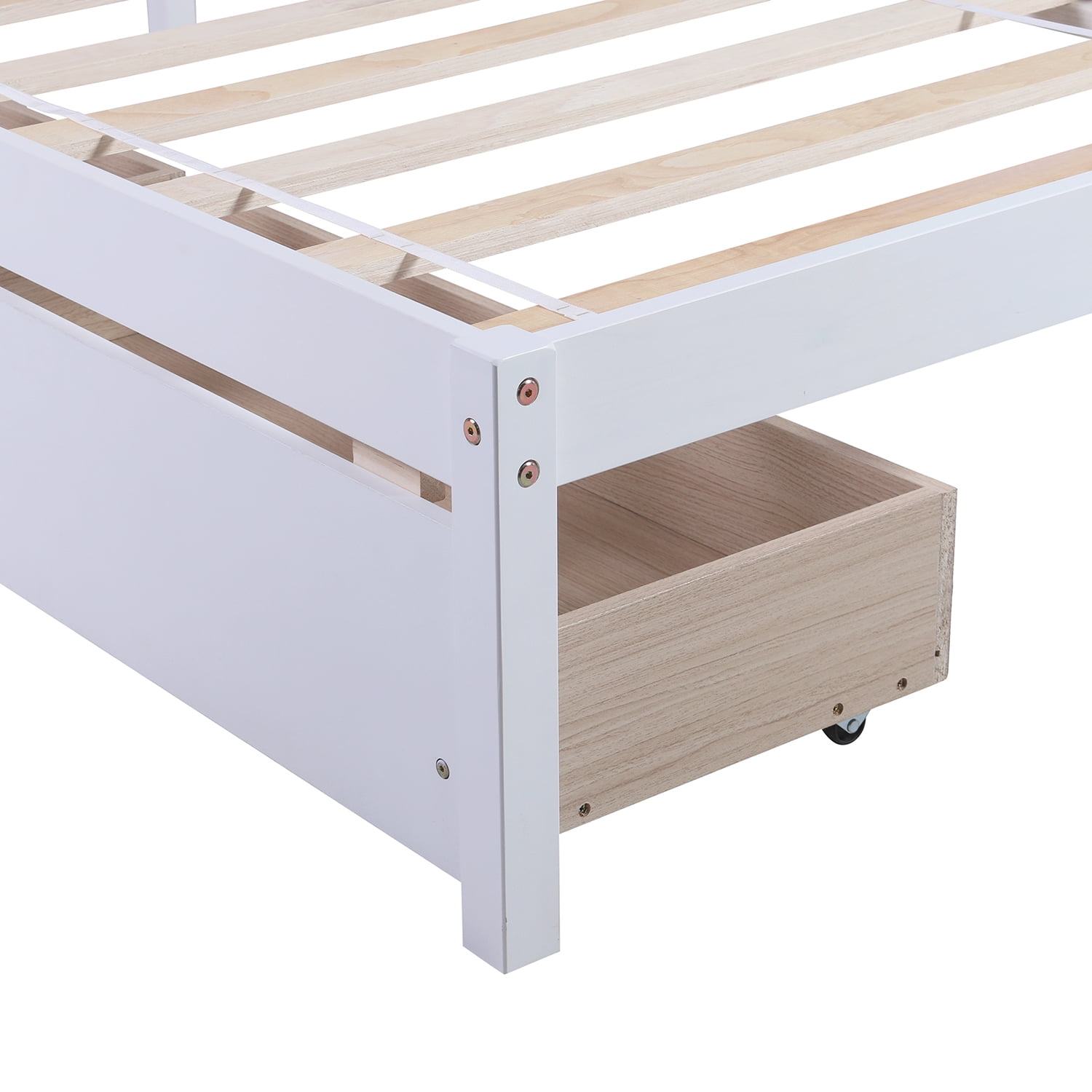 Kepooman Twin Size Solid Wood Platform Bed Frame with 2 Drawers & Headboard for Bedroom, 79.5"L x 41.7"W x 40.6"H, White Kepooman Twin Size Solid Wood Platform Bed Frame with 2 Drawers & Headboard for Bedroom, 79.5"L x 41.7"W x 40.6"H, White