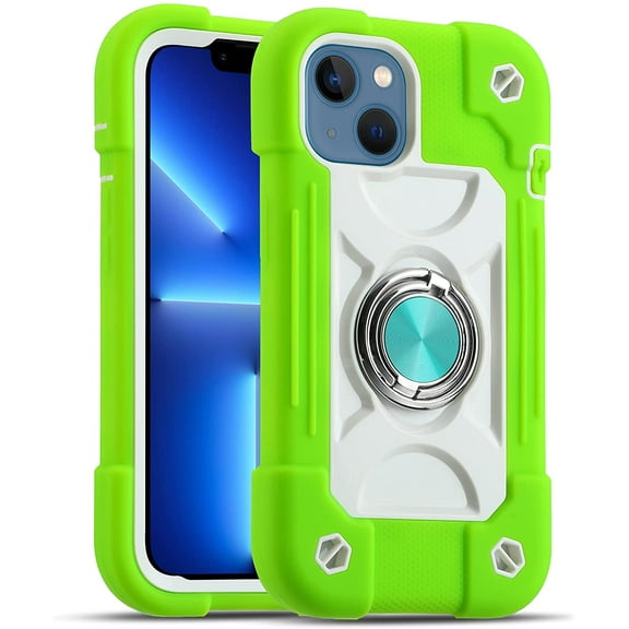 KOMI Compatible with iPhone 14 Case/iPhone 13 Case 6.1 Inch with Built-in 360°Rotating Ring Stand, Military Grade Drop Protection Full Body Rugged Heavy Duty Protective Cover Guava