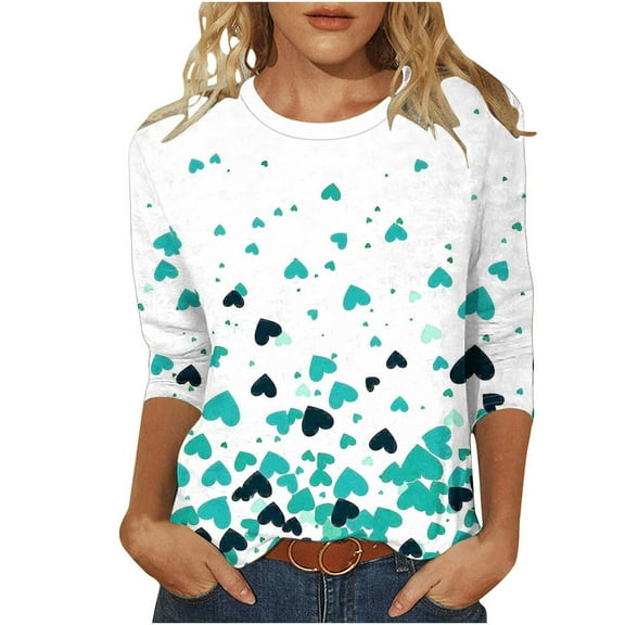 Busydd Valentines Shirts for Women Valentines Day Gifts Trendy Heart Graphic Valentines Shirts Tops Casual 3/4 Sleeve Round Neck T Shirts Plus Size Valentines Day Shirt S-5XL