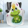 thumbnail image 4 of Animal Soft Flannel Fleece Throw Blanket, Cartoon Cheerful Frog Prince with a Crown and Hearts Fairy Tale Character Doodle, Cozy Plush for Indoor and Outdoor Use, 70" x 90", Multicolor, by Ambesonne, 4 of 5