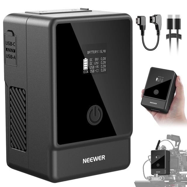 NEEWER Basics V Mount Battery PS099E, 6800mAh/99Wh Mini V Lock with OLED Display, D Tap/Type C Cable, PD65W USB C Fast Charging,