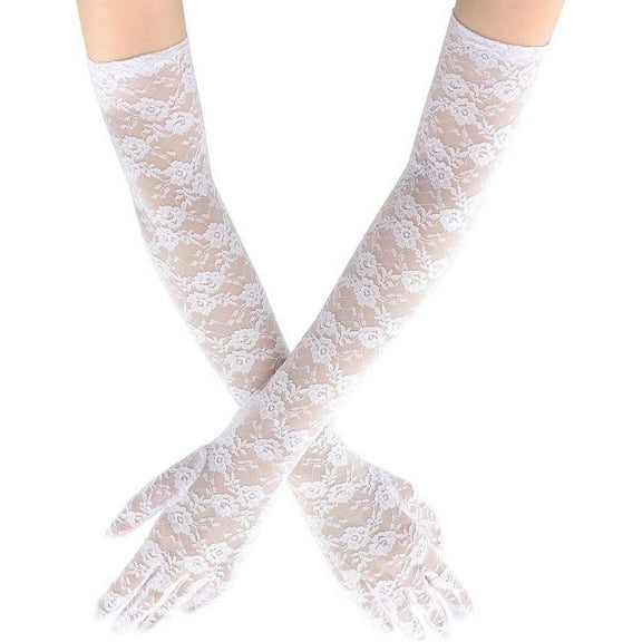 YooGuoGuo Floral Lace Gloves White Long Wedding Gloves Opera Party 1920s Flapper Glove Ladies for Dinner Parties
