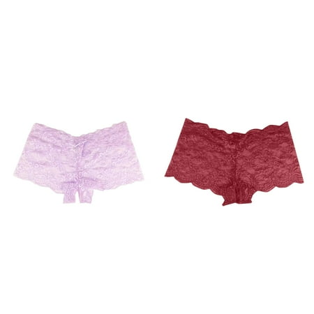 (2-Pack) Kcodviy Women s Underwear Women Briefs Cotton Lace Open Panties Color Womens Underwear Cotton Bikini Plus Size Underwear