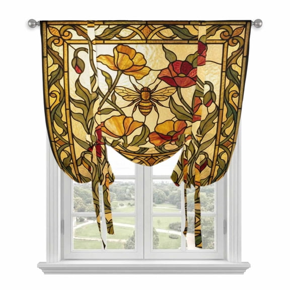 Vintage Bees Balloon Curtains for Living Room/French Door, Country Retro Animal Flowers Yellow Brown Tie Up Curtains 63 Inch Length Energy Saving Kitchen Curtains Shades for Windows 42"x63"