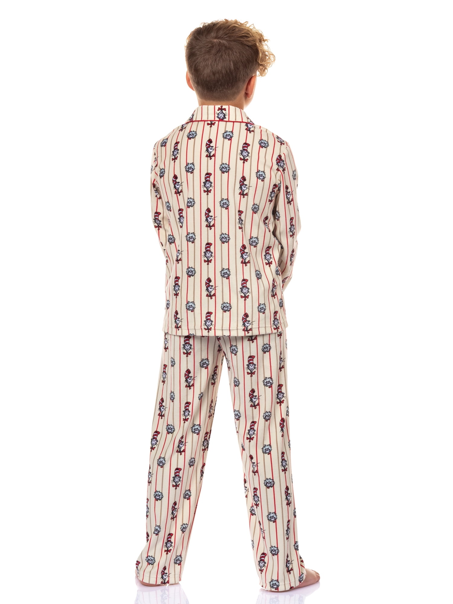 Dr. Seuss Cat in the Hat Matching Family Notch Collar Velour Pajama Sets, 2-Piece, Kids