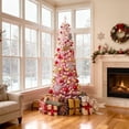 thumbnail image 3 of GVN 6ft Pre-lit Artificial Christmas Trees with Snow flocked, Xmas Decoration Tree for Indoor, Outdoor, Holiday Decor, Pink, 3 of 7