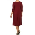 thumbnail image 4 of Women's Casual Plus Size Loose Fit 3/4 Sleeve Jersey Knit A-Line Solid Midi Dress, 4 of 4