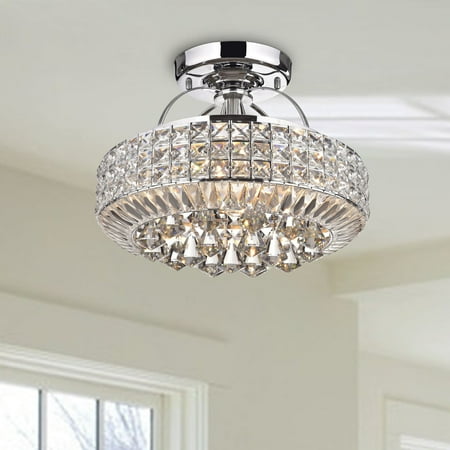 Basket Semi Flush - The Lighting Store Jolie Chrome Drum Shade Crystal Semi Flush Mount Chandelier