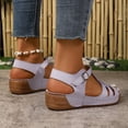 thumbnail image 5 of Rokment Womens Orthopedic Wedges Walking Gladiator Sandals Comfortable Fashion Casual Leather Platform Arch Support Orthotic Chunky Mid Heel Beach Summer Shoes Purple Size 9.5, 5 of 9