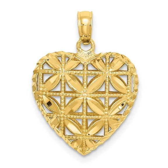 14k Gold Diamond-Cut Open Puffed Heart Pendant