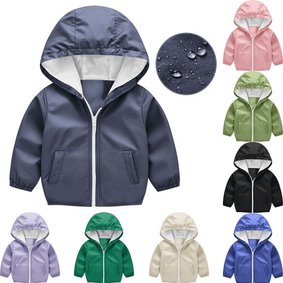 Autumn Jackets for Boys And Girls Waterproof Rain Jacket Windbreaker Coat Kids Raincoat Outerwear with Side Pockets Full Zipper Smooth Surface Toddler Outerwear