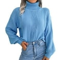 thumbnail image 1 of Gibobby Suéter de punto delgado de lana de cachemira con cuello alto para mujer, suéter de punto para mujer(Azul,G), 1 of 5