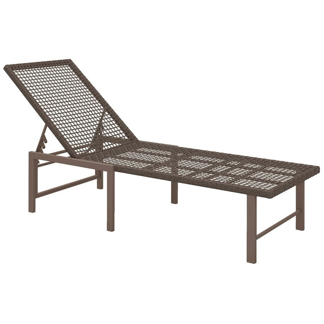 Outsunny Wicker Outdoor Lounge Chair, Reclining Tanning Chair, Brown