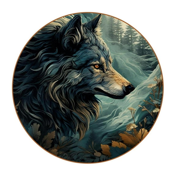 Wolf 6PCS Round Microfiber Leather Coasters, 11x11 cm/4.3x4.3 in, Drink Mats for Table, Set of 6 Absorbent Coasters for Drinks