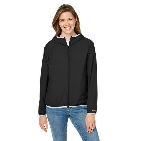 Nautica B15828507 Womens Stillwater Hooded Windbreaker Jacket, Black - 2XL