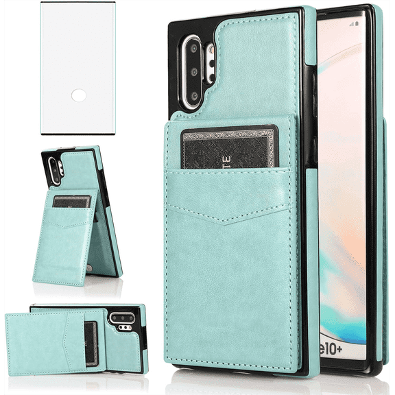 Asuwish Screen Protector Included PU Leather Soft Shell Wallet Cell Phone Case with Screen Protector for Samsung Galaxy Note 10 Plus, Teal
