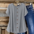 thumbnail image 2 of DDAPJ pyju Womens Linen Short Sleeve Shirts Summer Casual Loose Fit Crewneck Tops Flowy Tunic Blouses Gray XL, 2 of 8