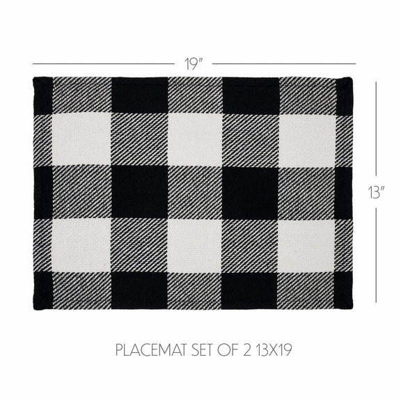 VHC Brands Placemat 13x19 Set of 2, Cotton Dining Room, Kitchen Placemat, Dining Table Placemats, Place Mat, Annie Buffalo Check Collection, Rectangle 13x19, Country Black