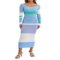 thumbnail image 4 of Robe Longue Tricotée pour Femmes Automne Décontractée Contraste Couleur Rayures Épaules Dénudées Manches Longues Robe Slim Vêtements d'Automne, 4 of 7