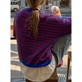 thumbnail image 6 of Womens Oversized Striped Sweater Crewneck Knit Long Sleeve Pullover Top Casual Y2K Fall Clothes 2025 Blue XL, 6 of 7