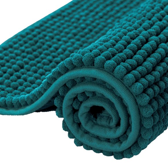 Alfombra de baño SUBRTEX de chenilla para baño, color azul suave, 60 x 150 cm