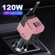 thumbnail image 3 of Adaptador Mechero Coche Cargador 120W 4 en 1 USB Retráctil Tipo C () Rosa, 3 of 9
