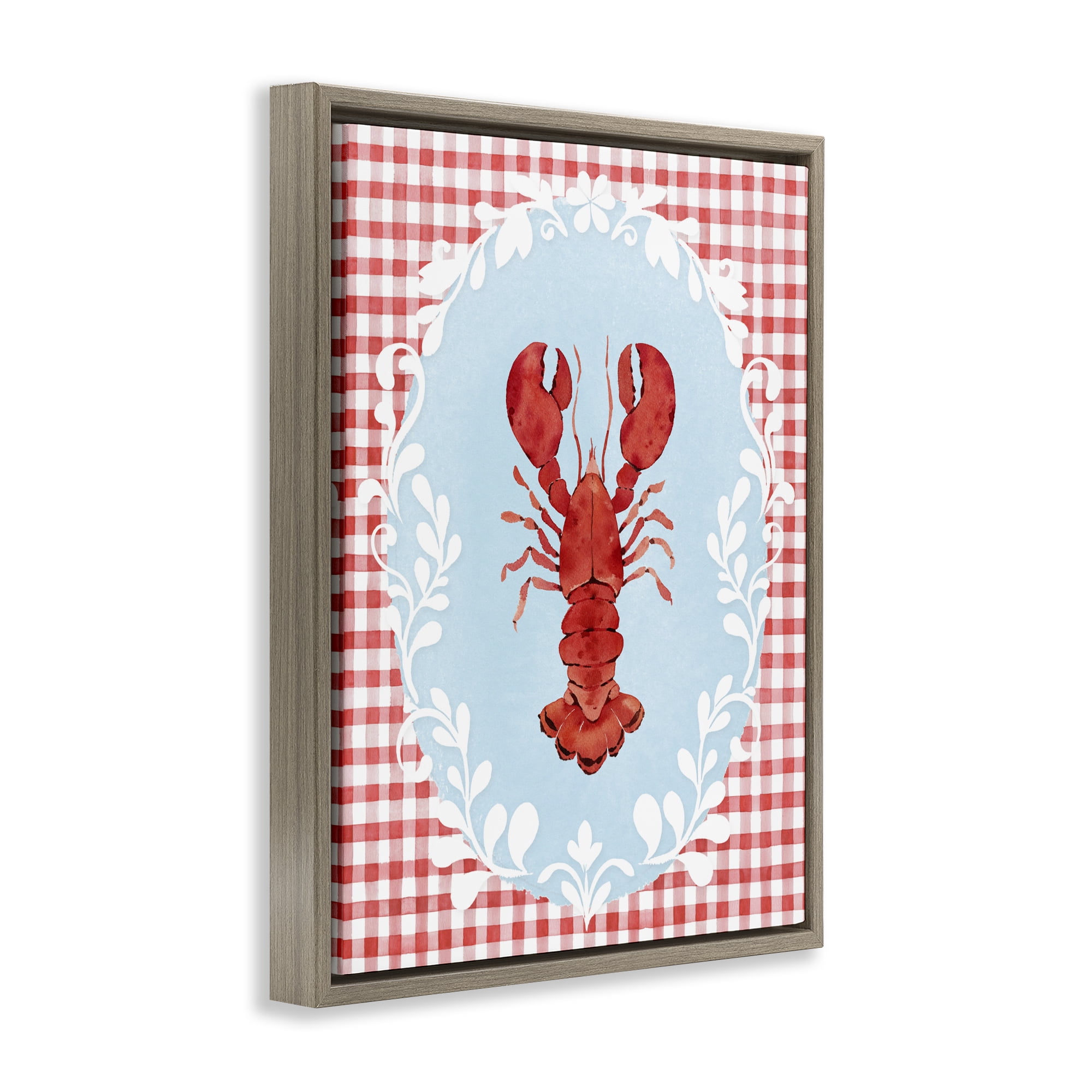 Stupell Industries Lobster with Red Plaid Brown Framed Floater Canvas Wall Art, design by Heather Lee Chan