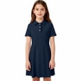 thumbnail image 5 of Spazoro Girls Polo Dress with Pockets, Short Sleeve Collared Stretchy Ruffled Placket School Uniform Shirt Dress Navy Size 6, 5 of 8