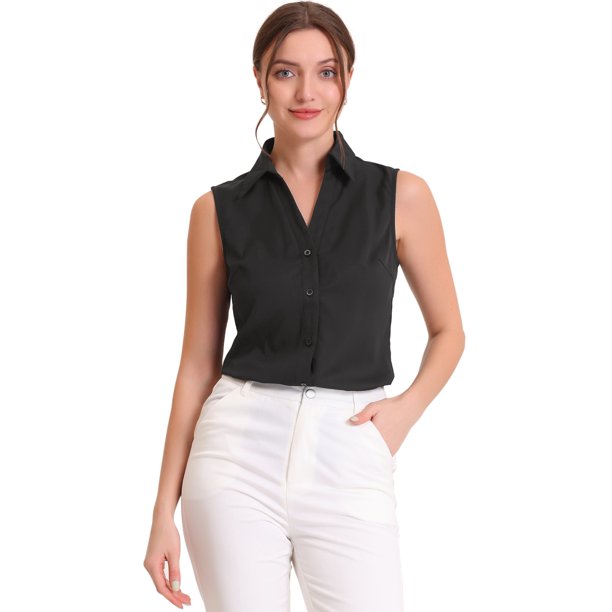 Camisa sin mangas para mujer Blusa casual con botones de un solo pecho Negro XS INSPIRE CHIC Blusa