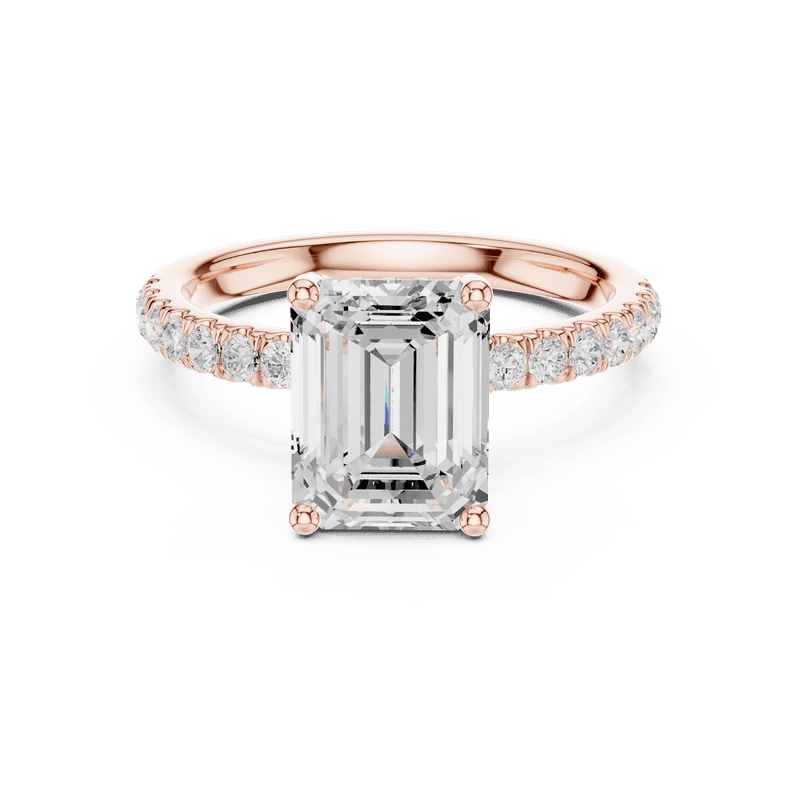 Zuwelria Certified Moissanite Rings | 2.50 Ct Luxurious Emerald Shape Moissanite Engagement Ring for Her | Diamond Rings | 18K Rose Gold Plated Silver Size 5