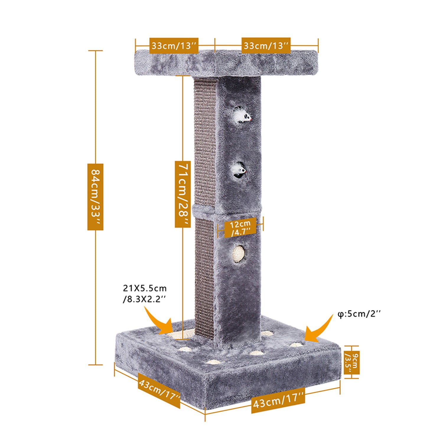 Pefilos 31" Cat Scratching Post for Large Cats with Sisal Rope and 2 Plush Ball, Indoor Square Cat Scratcher Tower Furniture, Gray Pefilos 31" Cat Scratching Post for Large Cats with Sisal Rope and 2 Plush Ball, Indoor Square Cat Scratcher Tower Furniture, Gray