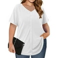 thumbnail image 3 of Clearance under 10$ Sevevn Women's Plus Size Top Casual Solid V Neck Loose Short Sleeve T-shirt Top Blouses Clearance Sales Online Deals White XXXL, 3 of 8