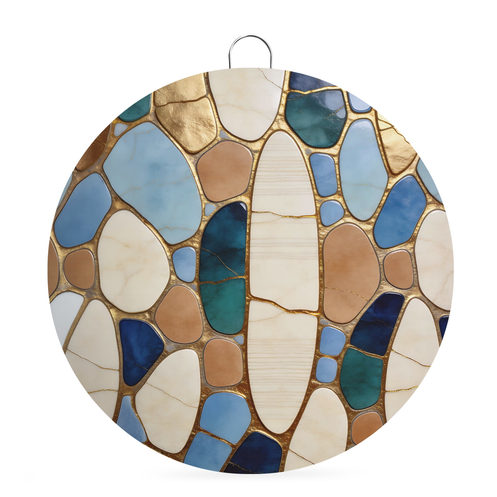 Welcome Sign Front Door Decorations Colorful Stones Round Wall Art Outdoor Metal Wreaths Modern Abstract Geometric Gold Seasonal Hanging Sign for Home Porch Decor Warming Gift 6 In