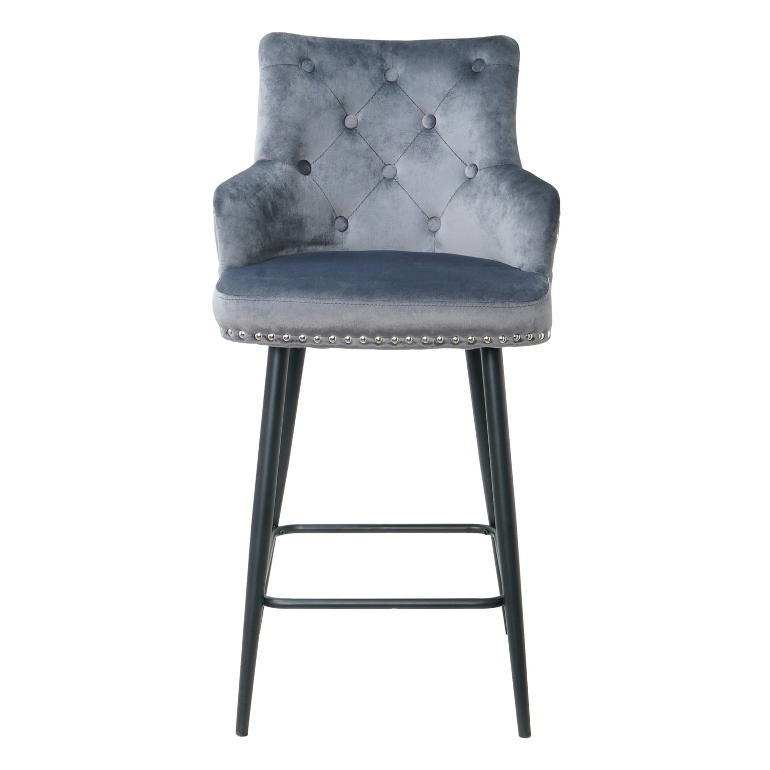 Kadyn Modern Style Bar Chair Set of 2, Foam Bar Stools with Armrests and Footrests, Upholstered High Bar Stool Chair for Dining Room, Dark Blue