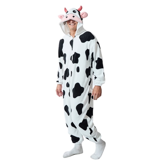 Cow Adult Hooded Kigurumi Onesie Costume Union Suit-Medium