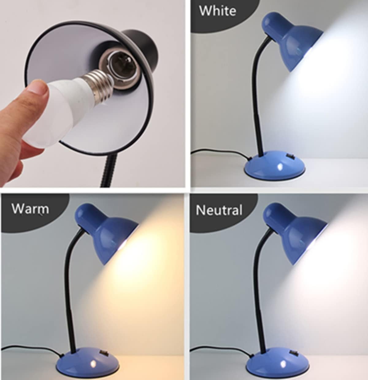 EONQY Metal Desk Lamp, Eye-Caring Table Lamp, Study Lamps with Flexible Goose Neck for Working, Studying, Reading